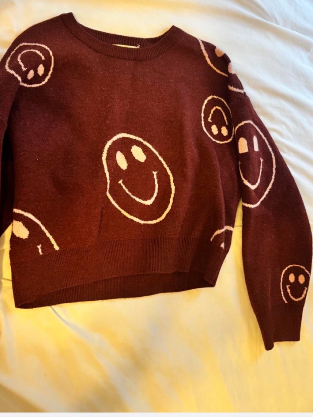 Women's cropped Maroon Smiley Knit Sweater